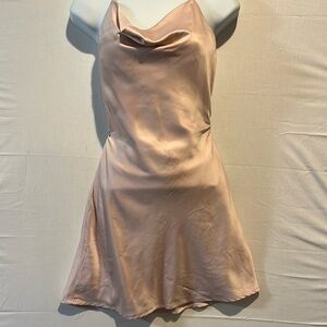 Princess Polly Celena Baby Pink mini satin cowl neck open bace lace up dress